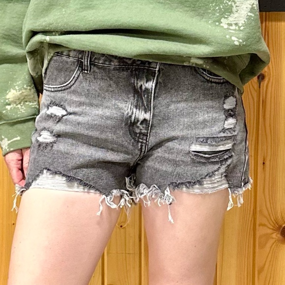 Black Denim Crossover Shorts - Picture 1 of 2